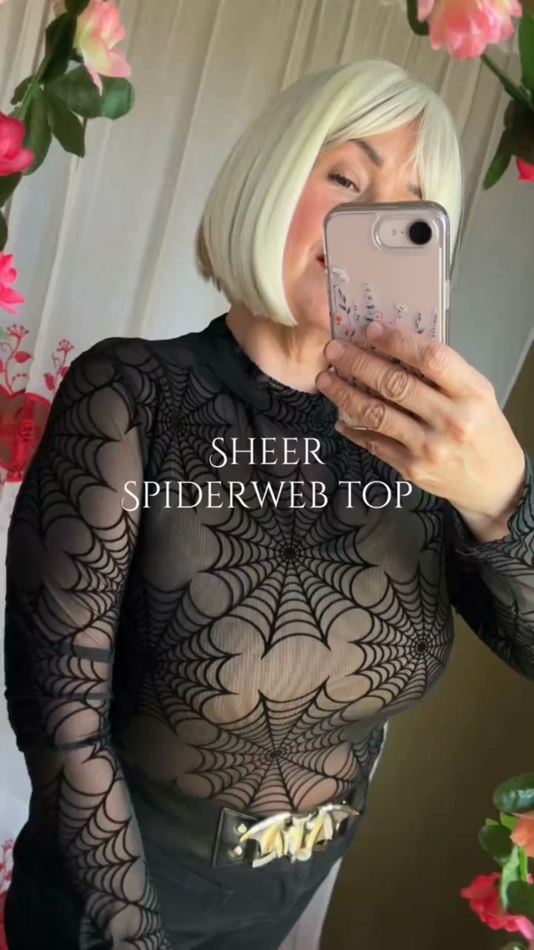 Spiderweb Mesh Long-Sleeve Mock-Neck Top