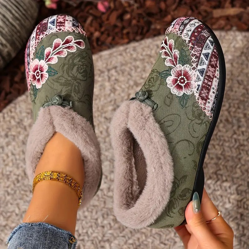 Women’s Warm Floral Winter Ankle Boots – Lightweight & Non-Slip