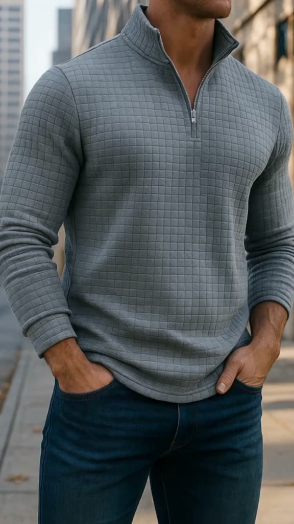 Men's Waffle Knit Quarter Zip Pullover