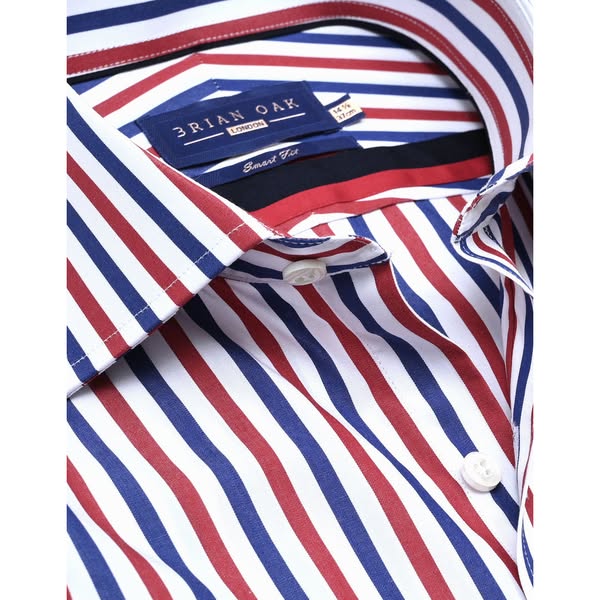 Royal Blue and Red Striped Formal Shirt