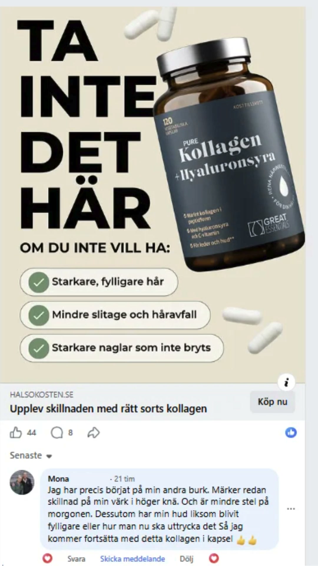 "Märker redan skillnad!" – Kollagen för hår, hud & leder