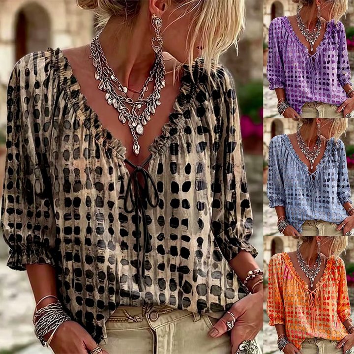 Polka Dot Lace Up Blouse