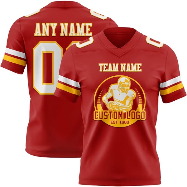 Custom Red White-Gold Authentic Football Jersey