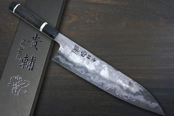 Kisuke Manaka KOKUENN Blue#1 Black Finished EBBFB2 Japanese Chef's Gyuto Knife 270mm with Double Buffalo Ringed Ebony Handle