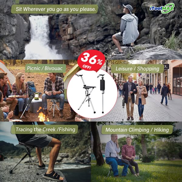 2-IN-1 Folding Walking Stick with Seat36% OFF