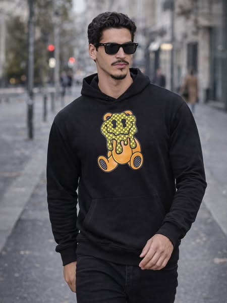 Hoodie Preto Micro Melting Bear