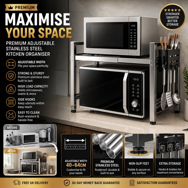 Premium Adjustable Stainless Steel Kitchen Organiser
