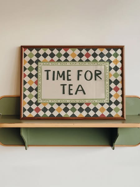 'Time For Tea' Checkerboard Art Print