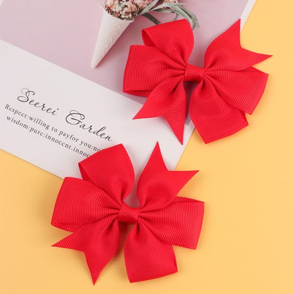 2pcs Red Bow Hair Clips Children's Hair Bows Princess Accessories Polyester Plain Casual Daily New Year Style Kids