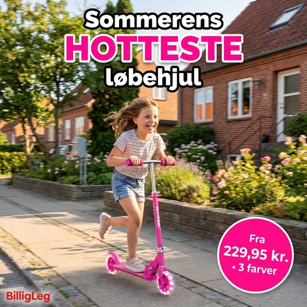 Pink løbehjul m. LED – spar 34%