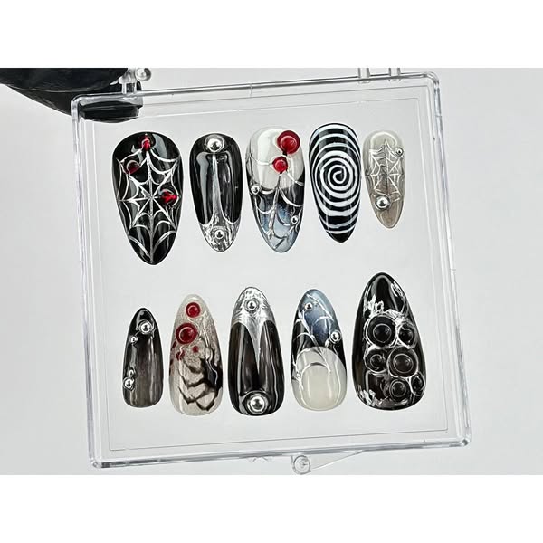 Halloween Spider Press On Nails | Halloween Nail Art | Gothic Spider Web Fake Nails | Spooky Press On Nails for Halloween | Press Ons | OB59