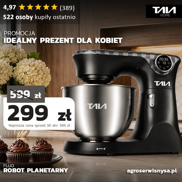 KUCHENNY HIT ZA 299 ZŁ TAIA FLUO robot planetarny 2000W podgrzewana misa 4,5 L dotykowy LED i 10w1