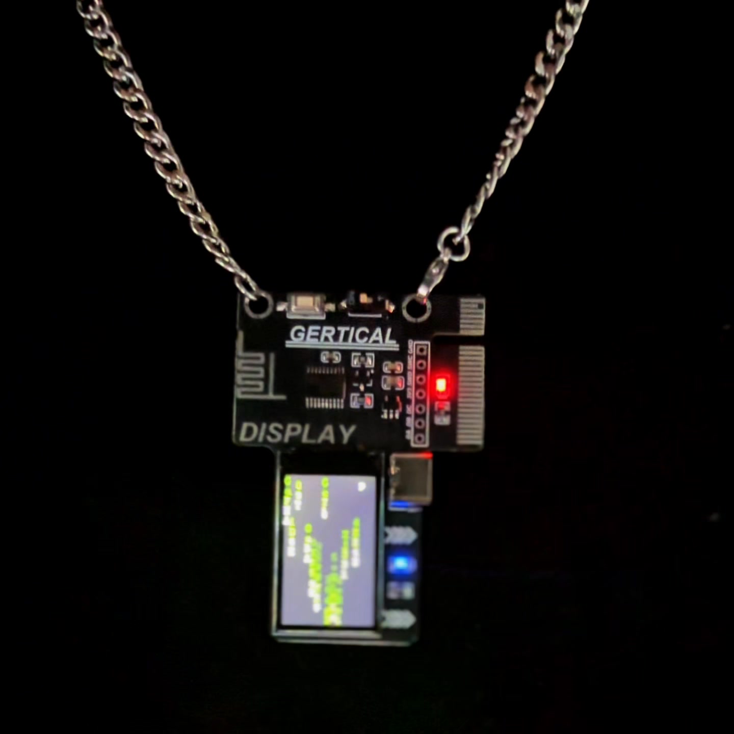 LED Matrix Digital Rain Necklace | Cyberpunk Wearable Tech Pendant with Animated Screen