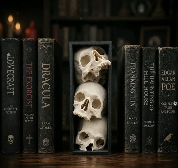 Pile of Skulls Book nookTurn an Empty Shelf Into a Dark Masterpiece - White