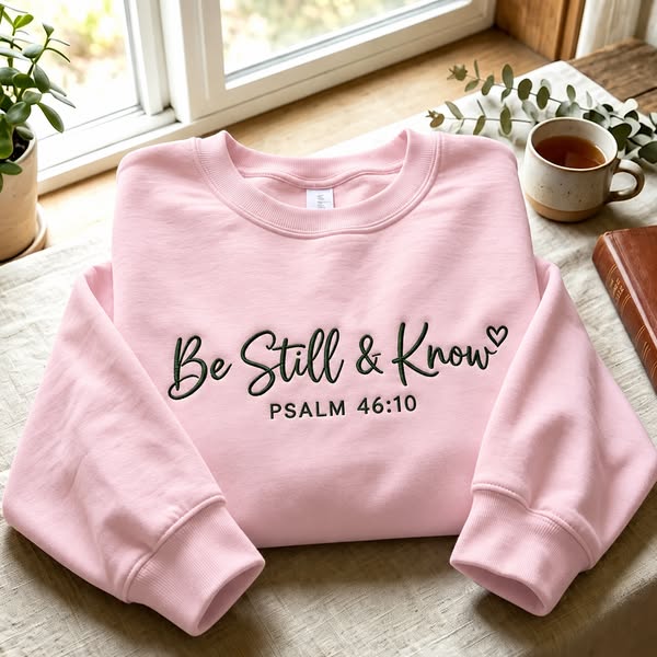 Embroidered Be Still Psalm 46:10 Christian Crewneck