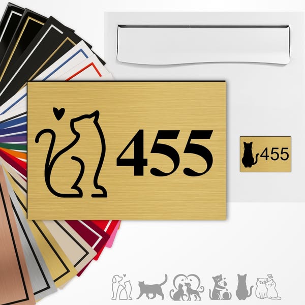 Numéros de boîte aux lettres personnalisé avec motifs Chat adhésive PVC - 3 format