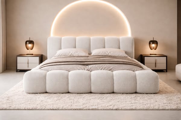 Glamour Wolkenbett 180x200 mit Holzrahmen Hellbeige ERMS