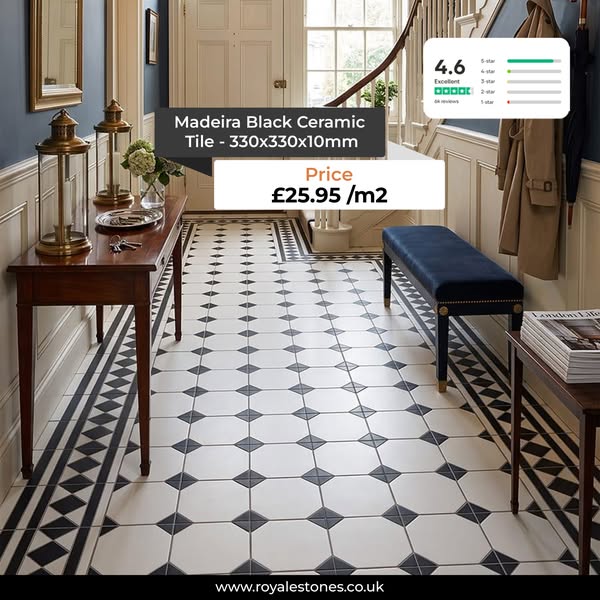 Madeira Black Ceramic Tile - 330x330x10mm
