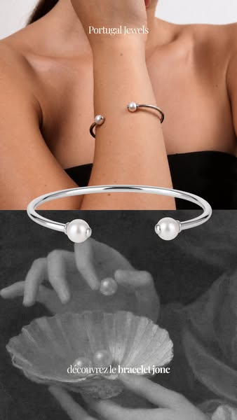 Bracelete Jonc em Prata com Pérolas