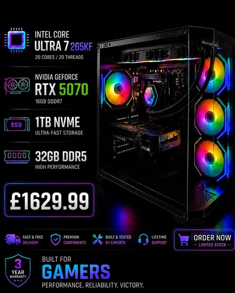 Intel Ultra 7 265kf, RTX 5070 GAMING PC (READY TO GO, NEW)