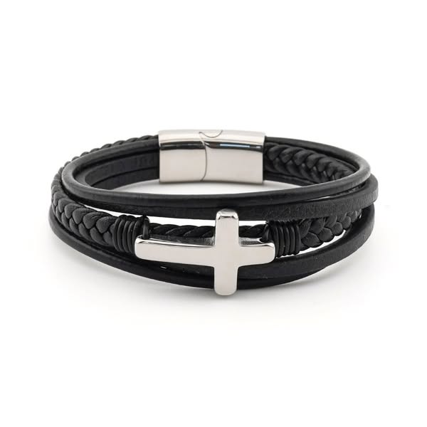 À MON FILS - BRACELET CROIX CUIR TRIPLE