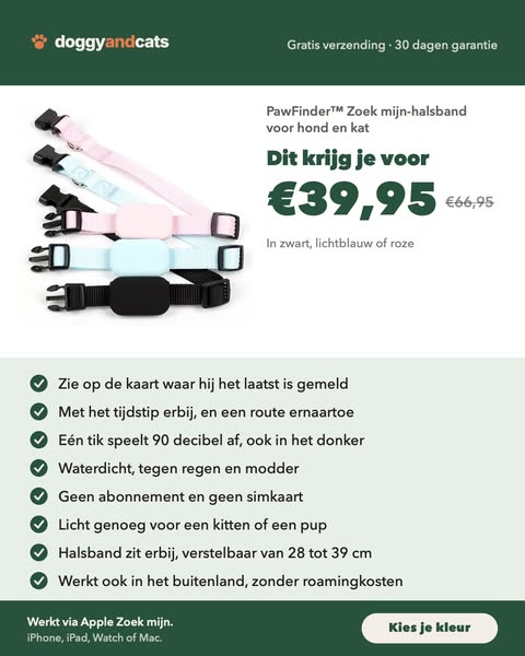 Raak nooit meer je huisdier kwijt – PawFinder™ nu 40% korting
