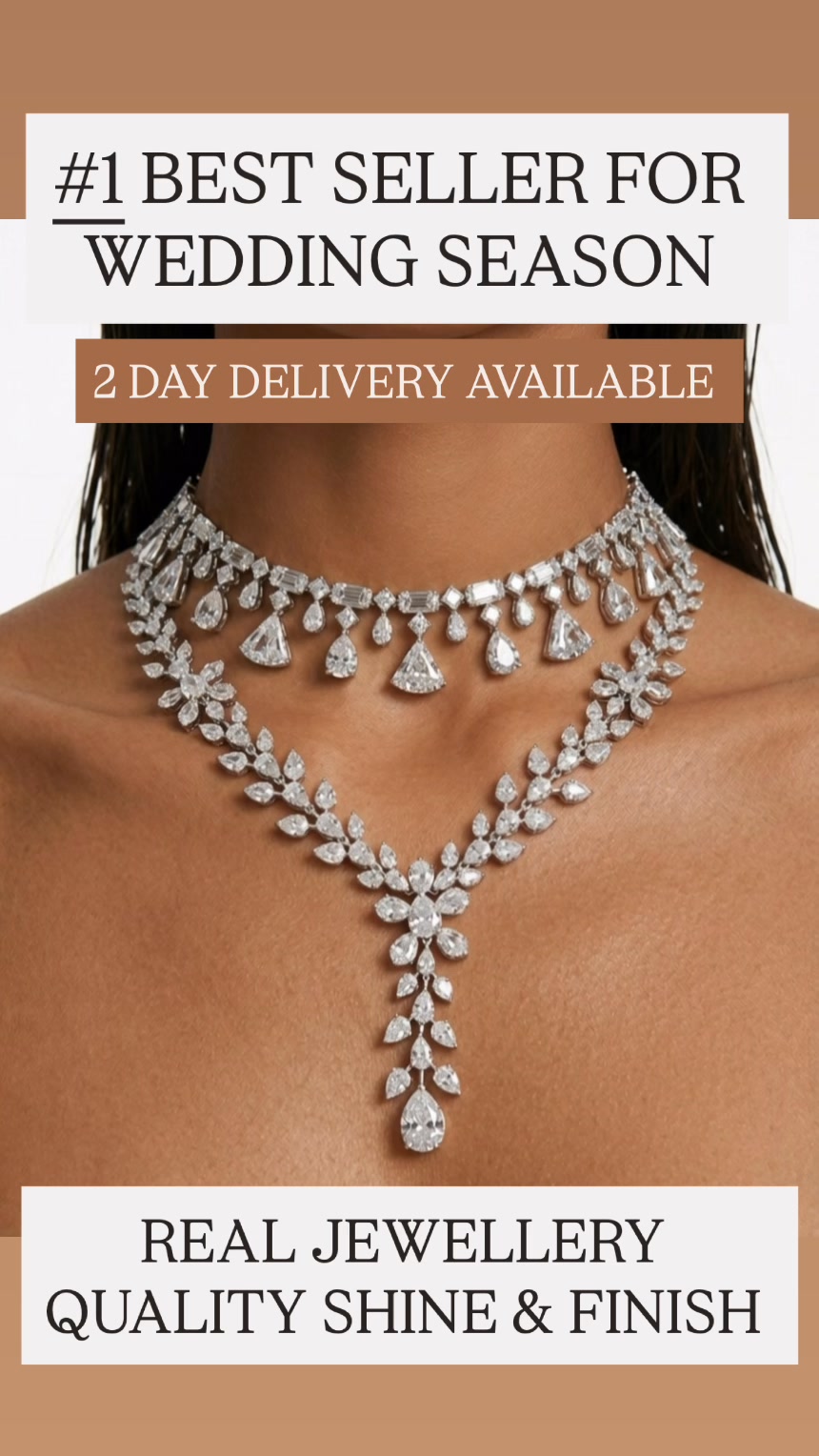 Maharani Heart & Diamond Necklace Set & Hiba Diamond-Like Zircon Compressed Setting Statement Necklace Set (2 Necklace & 2 Earrings) - $600