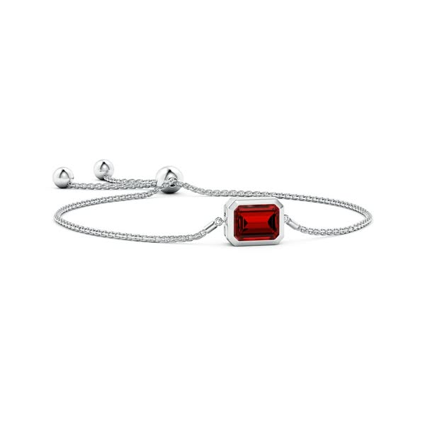 Bracciale bolo Angara da 4,0 carati con rubini sintetici taglio smeraldo incastonati orizzontalmente in oro bianco 14 carati.