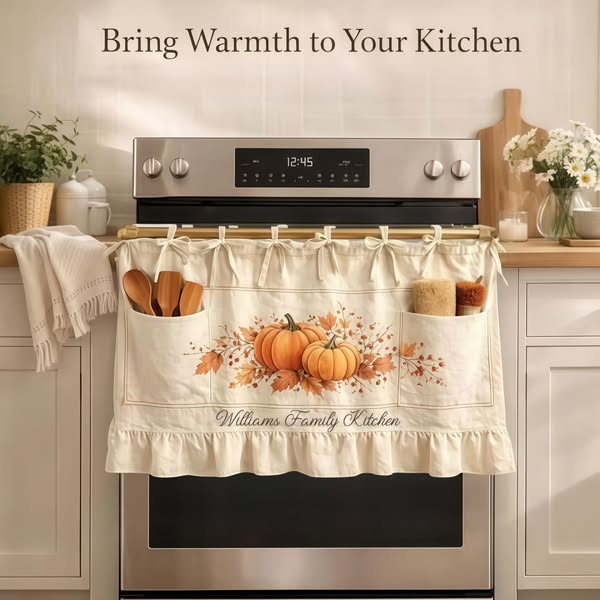 Personalized Fall Oven Skirt with Pockets | Family Name Decor