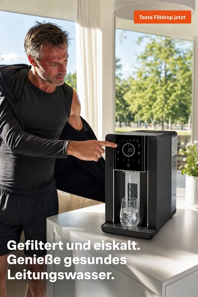 Kein Wasseranschluss nötig. 100 % gefiltertes Trinkwasser mit 3-stufigem Filtersystem