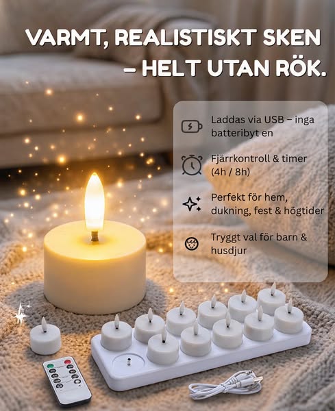 Uppladdningsbara LED-ljus – Säkra, vackra & 50% rabatt
