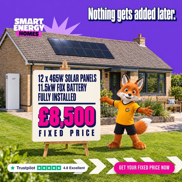 £8,500 fixed. 12 panels + battery