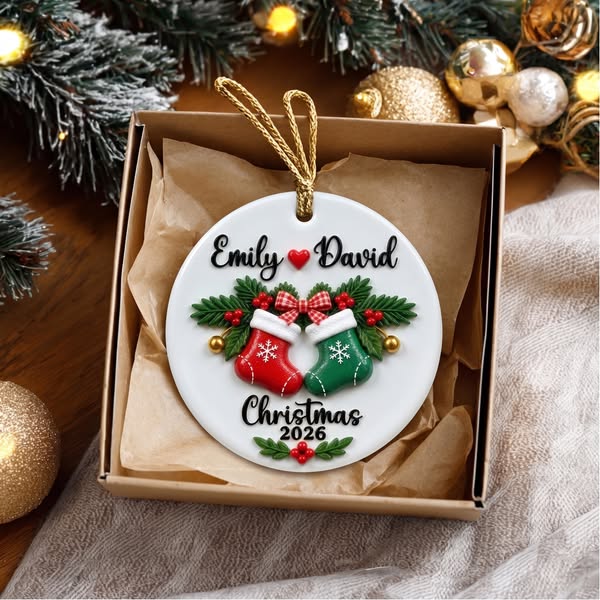 Personalized Couple Stocking Ceramic Ornament