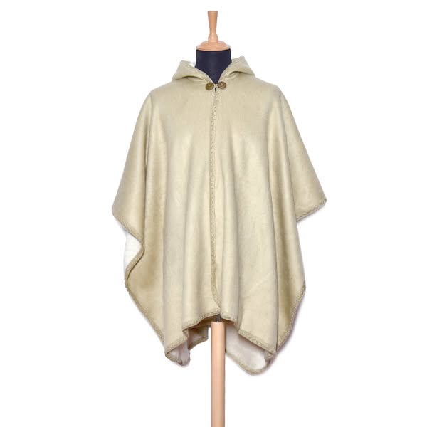 Creamy Beige Lightweight Alpaca Wool Hooded Poncho