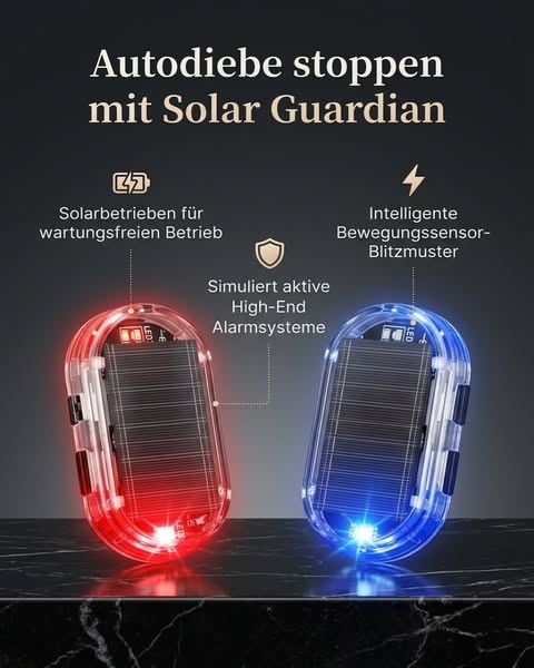 Solarbetriebene LED-Attrappe einer Autoalarmanlage mit Bewegungssensor