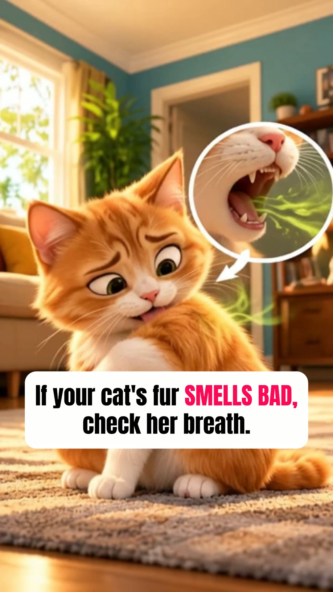 Four sprays on her dinner. No toothbrush.