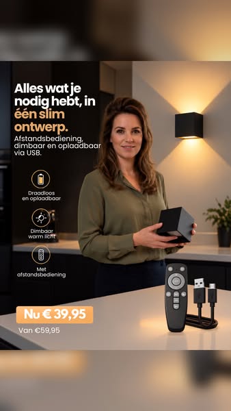 Nieuw! Draadloze Wandlamp met afstandsbediening!