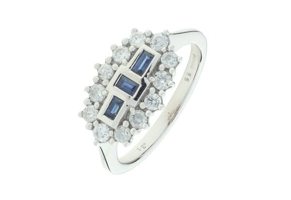 18ct White Gold Sapphire & Diamond Ring - P by Britannia Jewellery