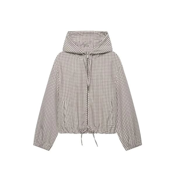 YENKYE – Cropped Karo-Jacke mit Kapuze