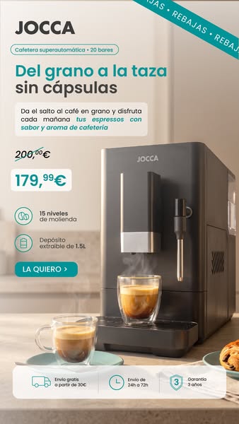 Cafetera superautomática compacta 20 bares con molinillo | JOCCA