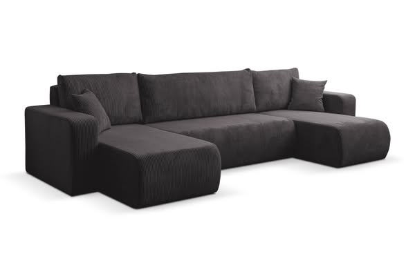 Sofa Luna U w kształcie U, z funkcją spania, z pojemnikiem na pościel, tkanina sztruksowa, ciemnoszary