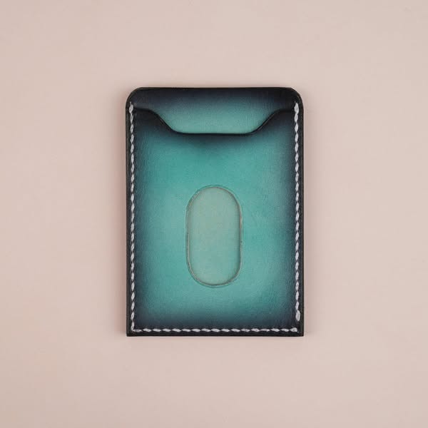 Minimalist Turquoise Leather Card Holder - Patina Finish