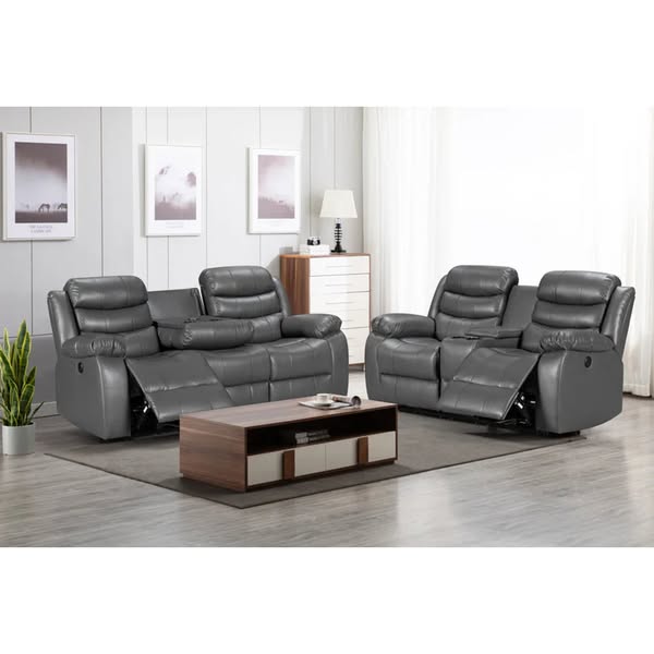 Turin 3+2 Leather Electric Recliners - Grey