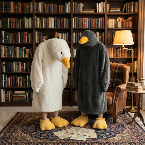 Goose Onesie Hooded Robe, Cozy Wearable Blanket Pajamas, Oversized Fleece Loungewear, Funny Duck Robe, Gift for Her & Him