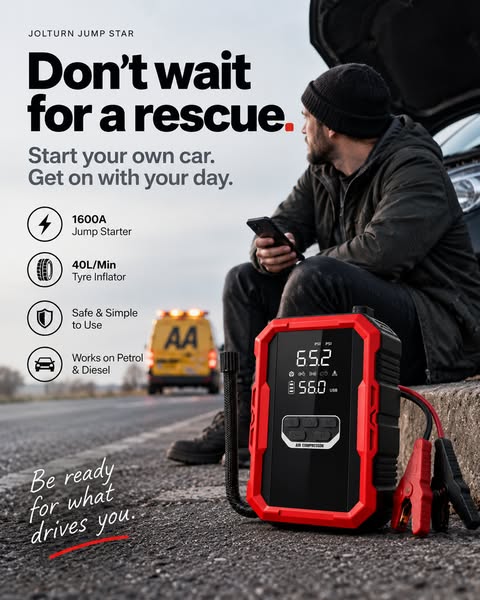 Jump Starter + Tyre Inflator Gets You Moving in Minutes
