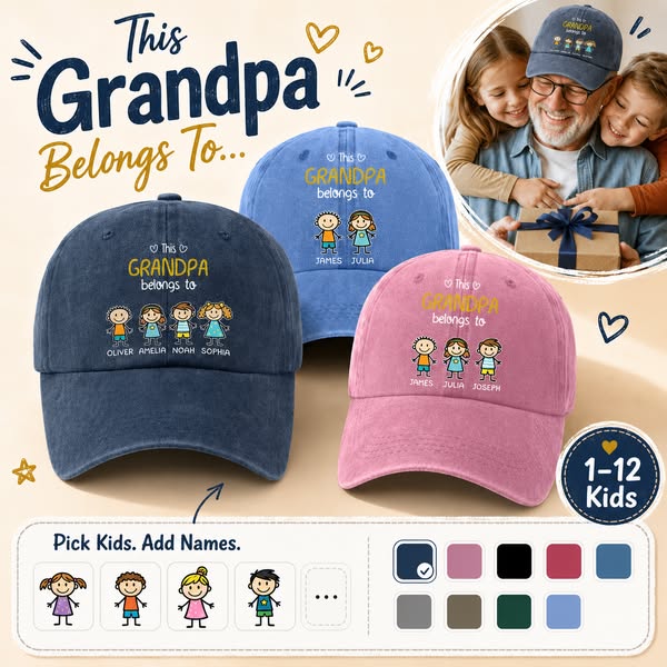The creative behind it: Personalized Washed Denim Baseball Cap For Grandpa, This Grandpa Belongs To, Creative Family Gift
