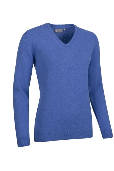 £100 | Ladies V Neck Lambswool Midweight Golf Sweater Tahiti Marl M