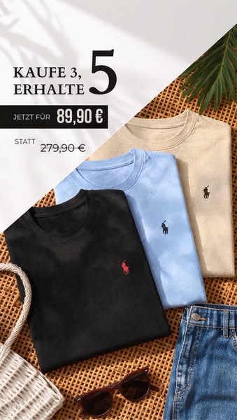 5 T-Shirts – Sommer-Endverkauf, 70% Rabatt