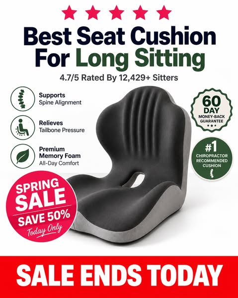 Orthopedic Seat Cushion for Back & Tailbone Support