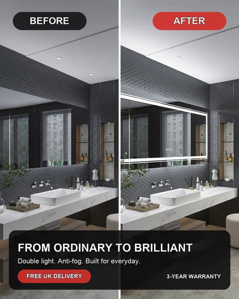 Rectangle Double Light Illuminated Bathroom Mirror with Dimmable Anti